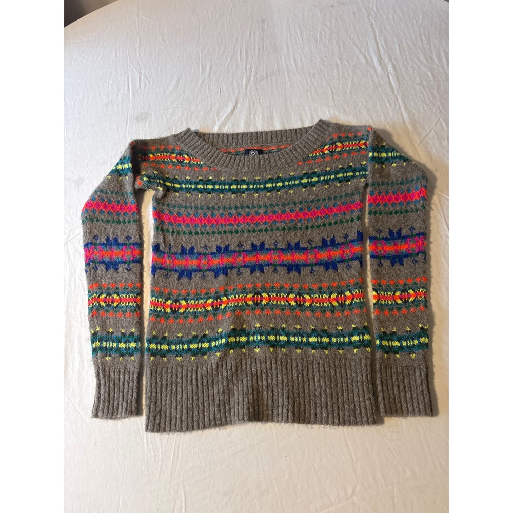 American‎ Eagle Fair Isle Sweater Womens XS Gray Neon Pink Blue Knit
